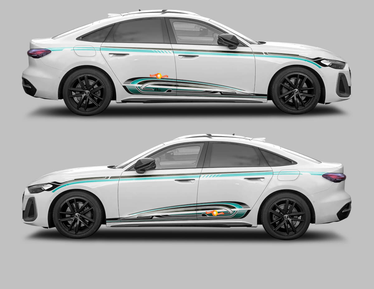 A5 Techno Style Side & Rocker Panel Stripes Vinyl Decal Kit for Audi A5