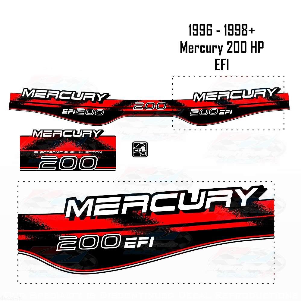 1996-1998+ Mercury 200HP EFI Decal Set Outboard Reproduction 3 Piece Vinyl 1997