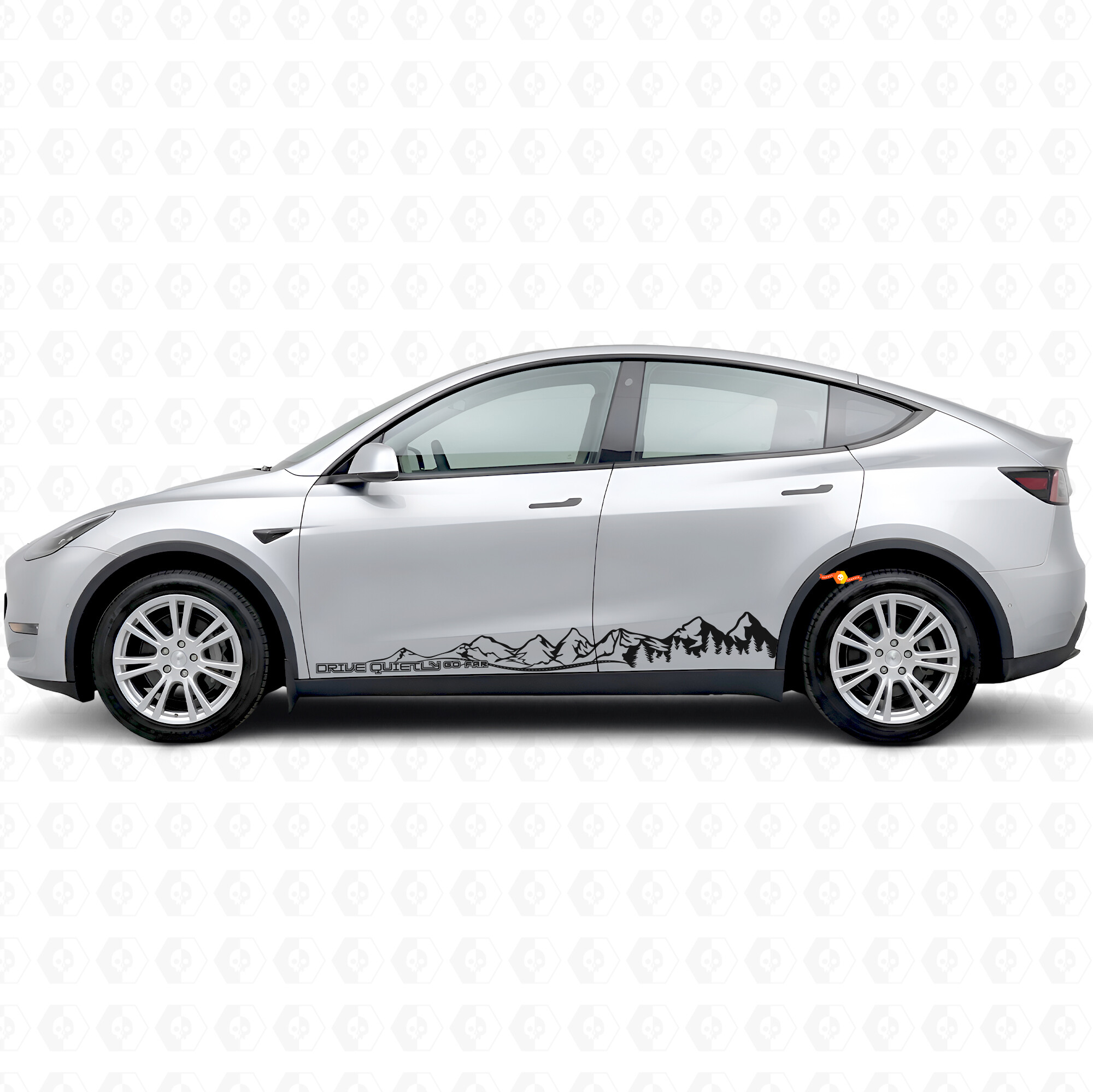 Drive Quietly Go Far Mountains Style Side Vinyl Decal Sticker for Tesla Model Y