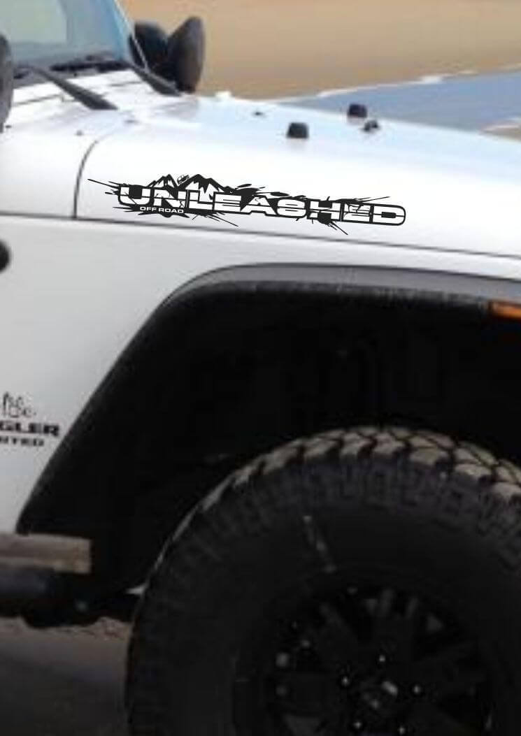 Unleashed Off-Road Mountain Hood Vinyl Decal Set for Jeep Wrangler