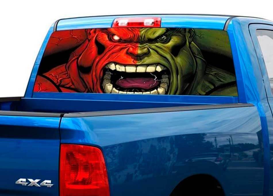 Green Red Hulk-Style Monster Rear Window Vinyl Decal for Pickup Trucks and SUVs