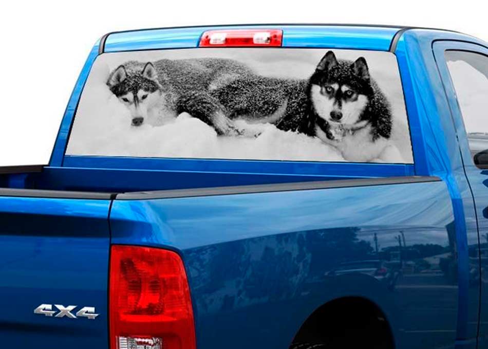 2 Two WOLVES black and white Rear Window Decal Sticker Pick-up Truck SUV Car