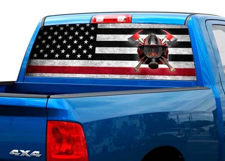 Firefighter American Flag Rear Window Graphic Decal for Truck SUV Pickup
