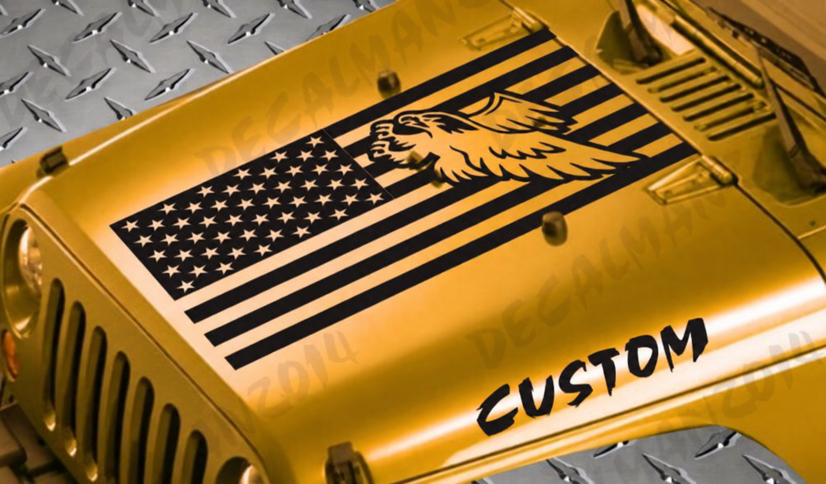 Custom Text Patriotic Eagle American Flag Hood Vinyl Decals 3pc Set for Jeep Wrangler JK JKU LJ
