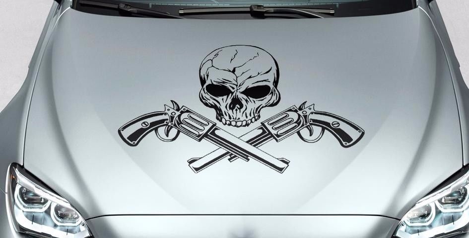 Skull and guns hood side vinyl decal sticker for car track wrangler fj etc