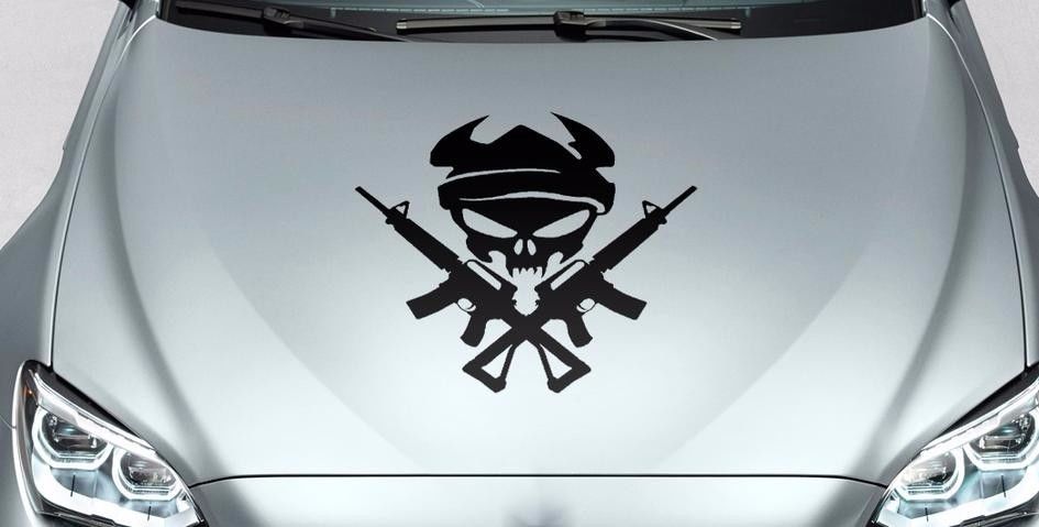 Skull Monster and guns hood vinyl decal sticker for car track wrangler fj etc