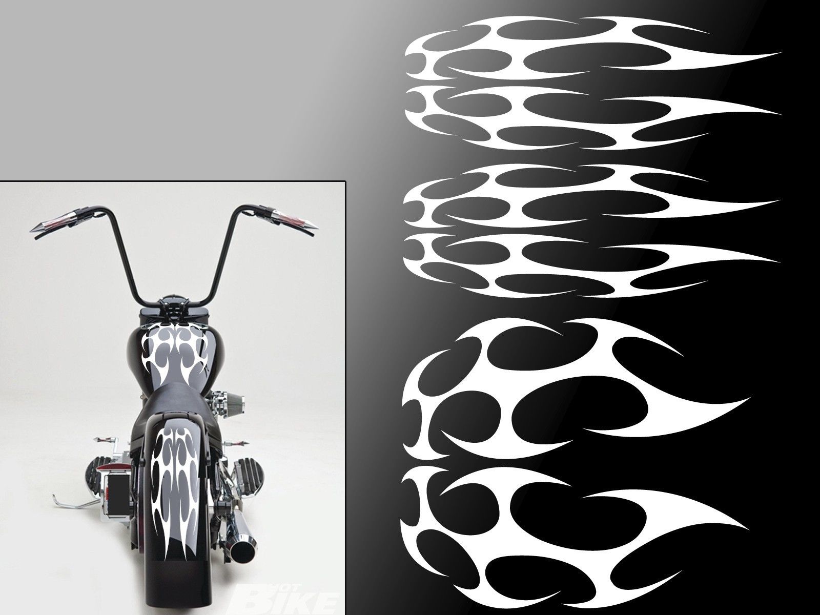 Universal Motorcycle Flame Set Gas Tank & Fenders Decal Harley (FFS01)