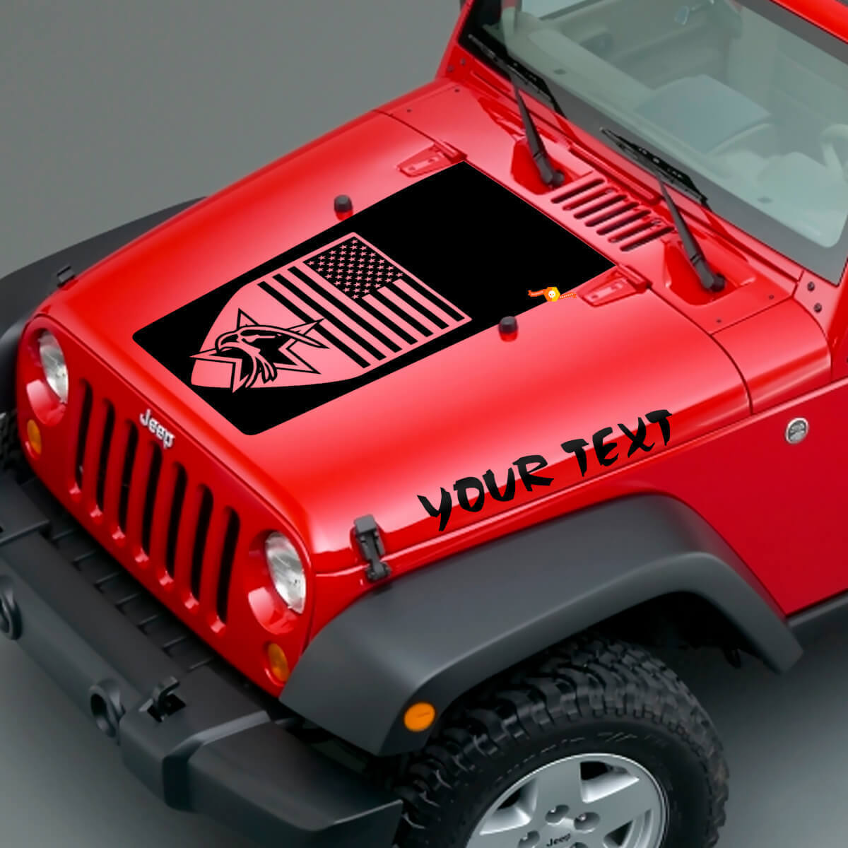 American Badge & Custom Text Hood Vinyl Decal Set for Jeep Wrangler