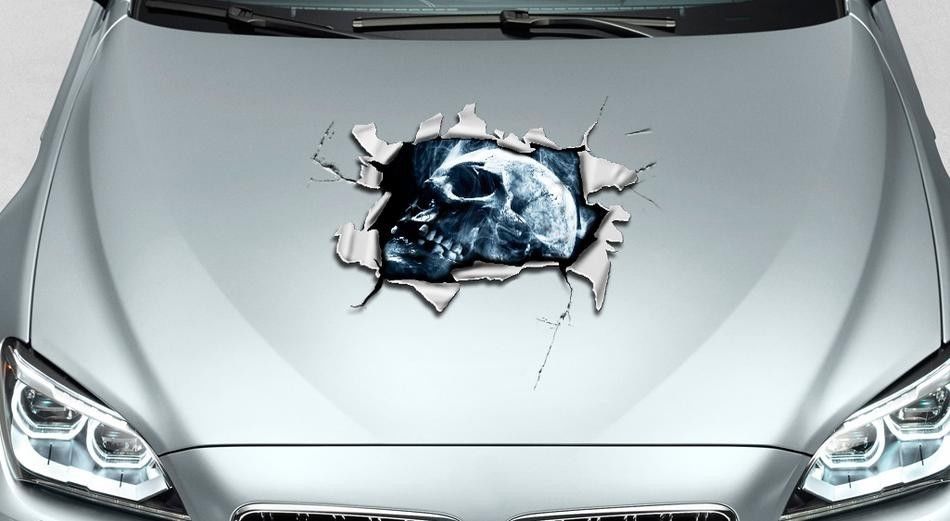 Skull hole in Hood tears rip ripped Graphics Decal Sticker Pick-up Truck SUV Car