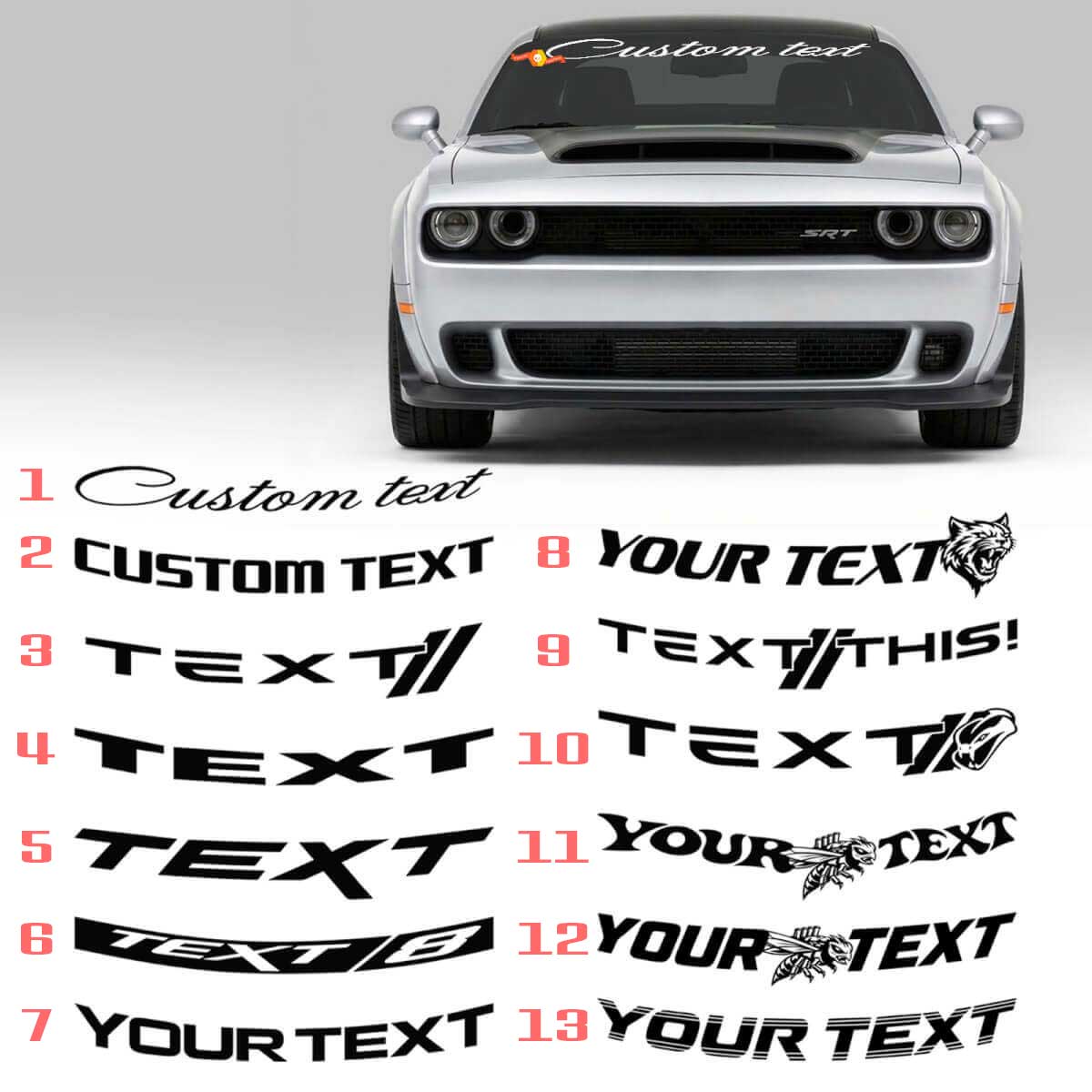 Custom Lettering Wide Windshield Banner Vinyl Decal Sticker for Dodge Challenger