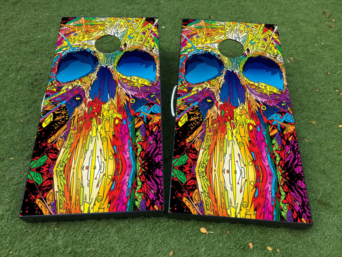 Colorful Skull Cornhole Board Vinyl Wrap Decal Set