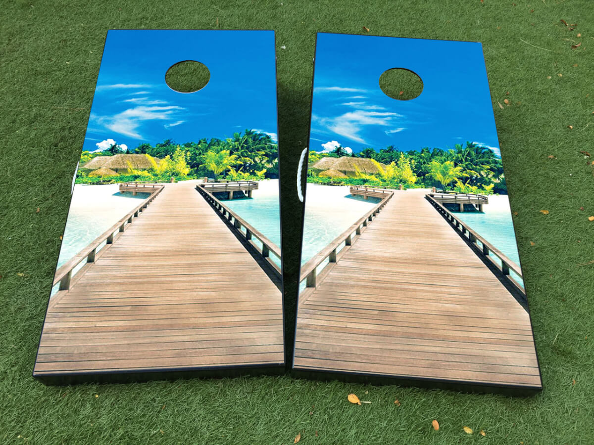 Tropical Beach Cornhole Board Vinyl Wrap Decal Set