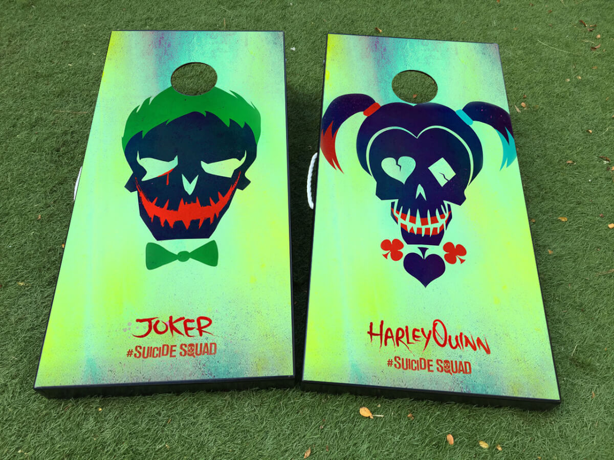 Harley Quinn and Joker Inspired Cornhole Board Vinyl Wrap Decal Set 