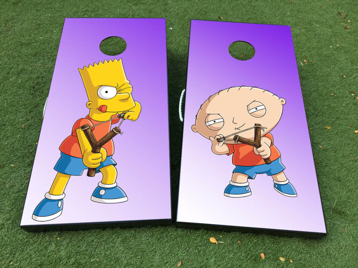 Bart Simpson and Stewie Cartoon Cornhole Board Vinyl Wrap Decal Set
