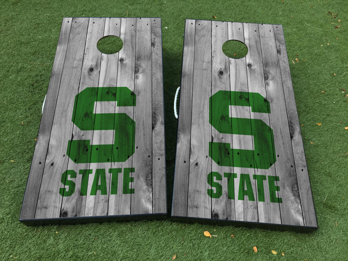 Michigan State S Logo Style Cornhole Board Vinyl Wrap Decal Set