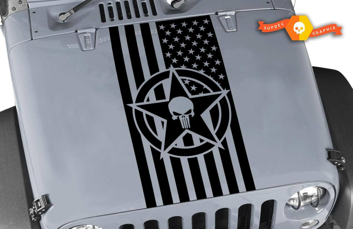 American Flag Star and Skull Vinyl Hood Decal for Wrangler 