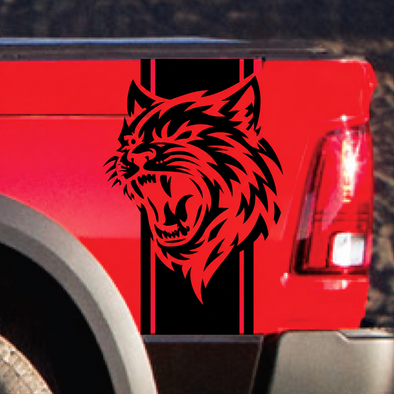 Custom Cat Head Vertical Bed Stripe Pair Hellcat Style Bedside Vinyl Decal Sticker for Dodge Ram 1500