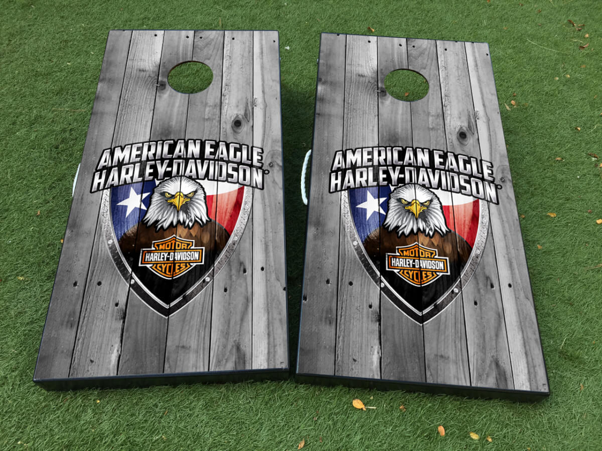American Eagle Patriotic Motorcycle Cornhole Board Vinyl Wrap Decal Set