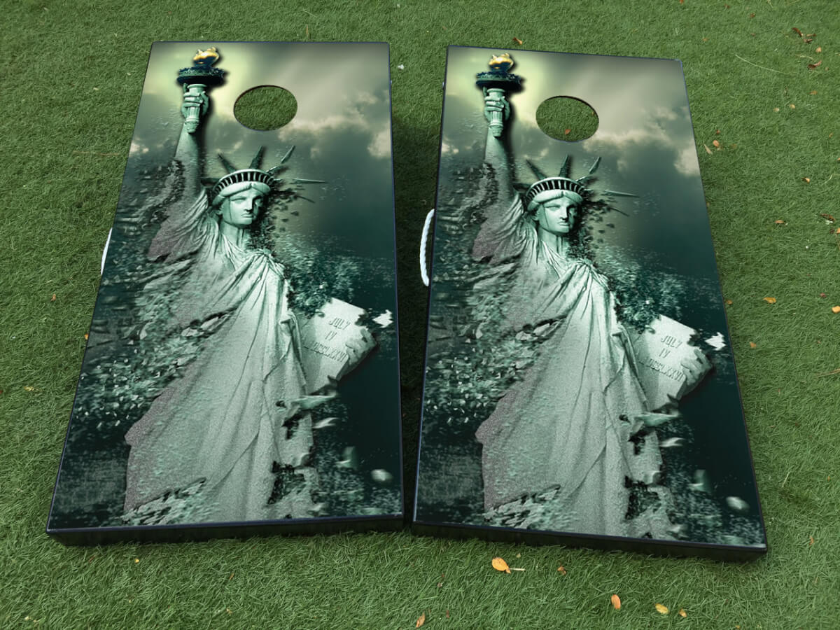 Statue of Liberty Cornhole Board Vinyl Decal Wraps Set