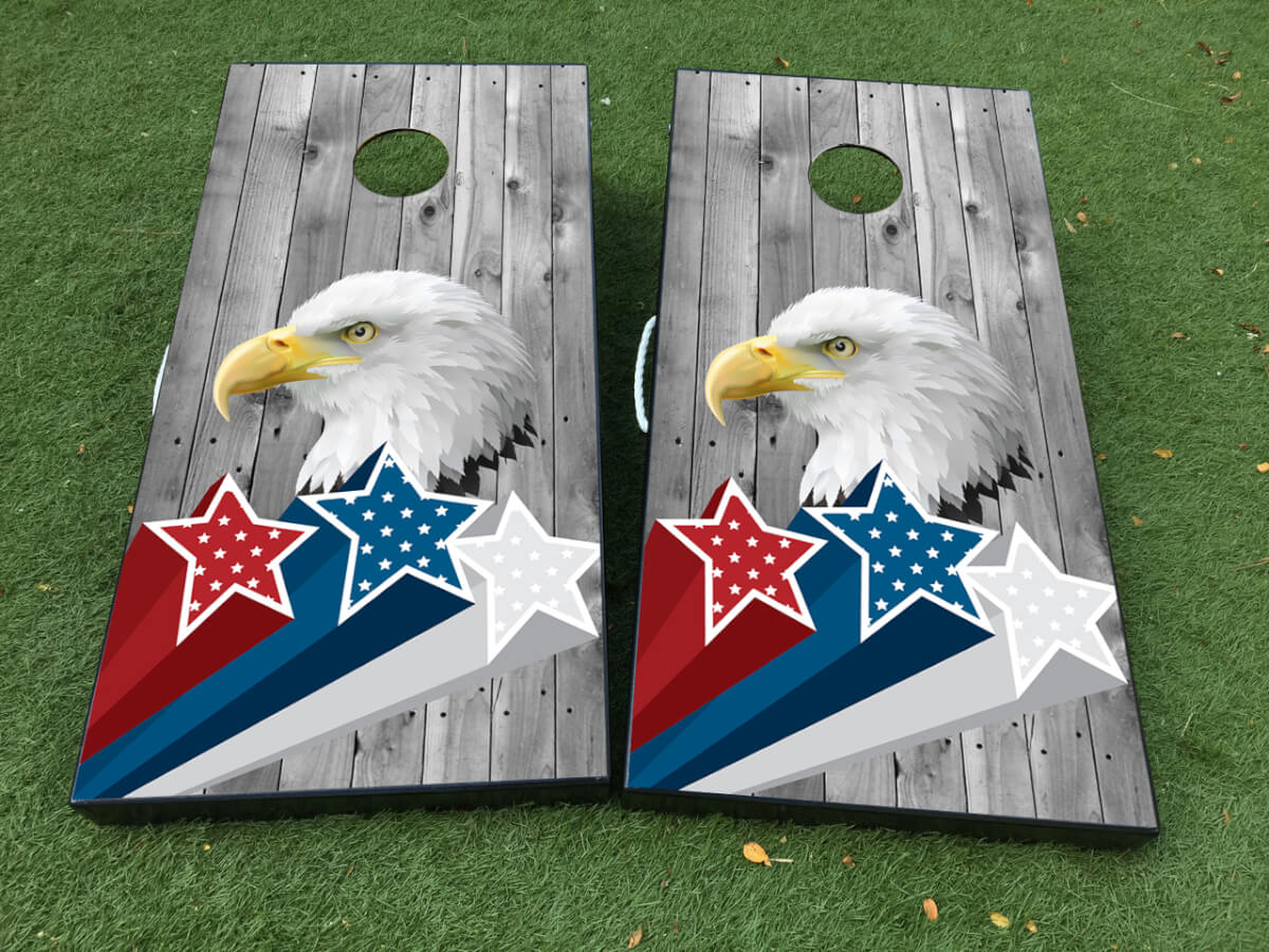 American Eagle Patriotic Cornhole Board Vinyl Wrap Decal Set