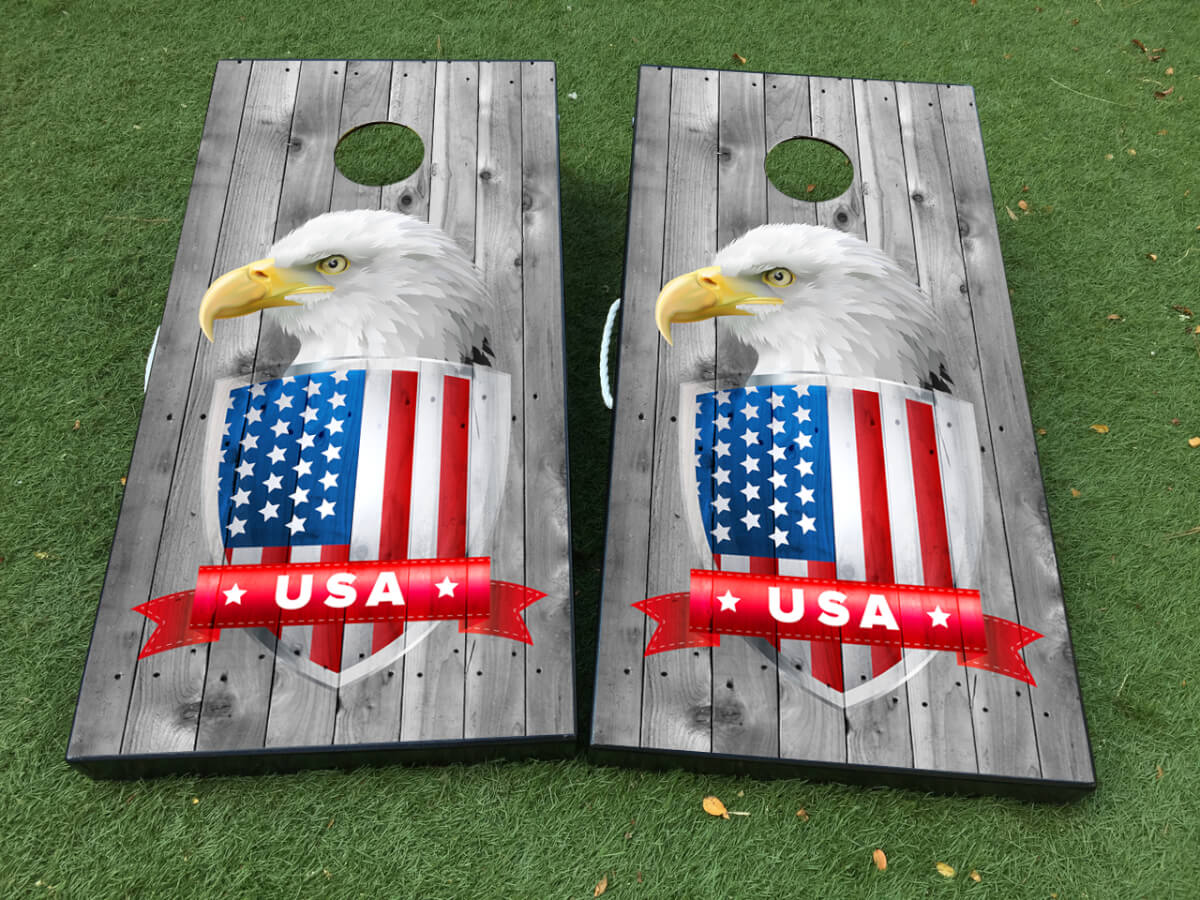 American Eagle USA Flag Cornhole Board Game Sticker Decal VINYL WRAPS with LAMINATED 2