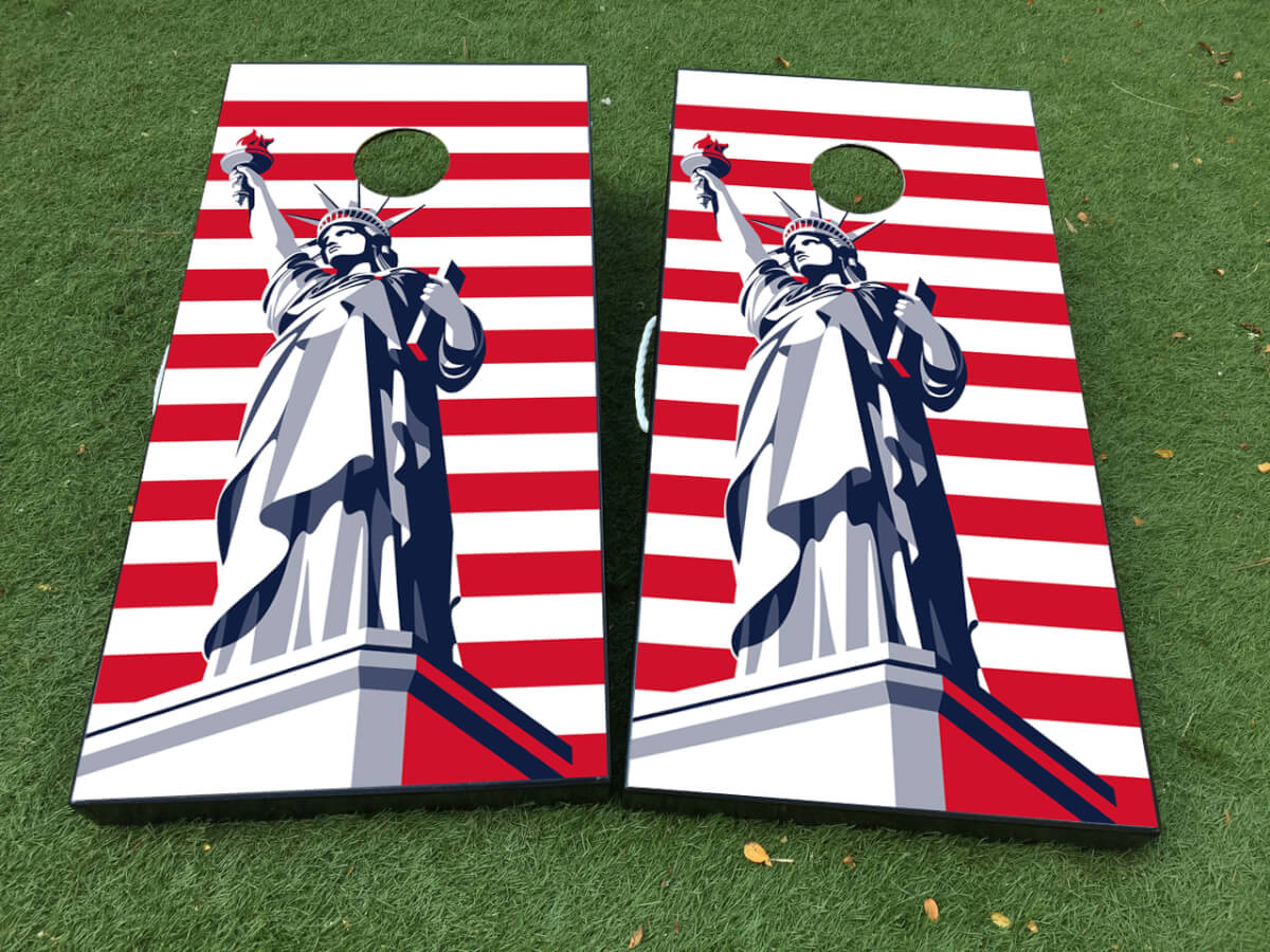 Statue of Liberty American Flag Cornhole Board Wrap Decal Set