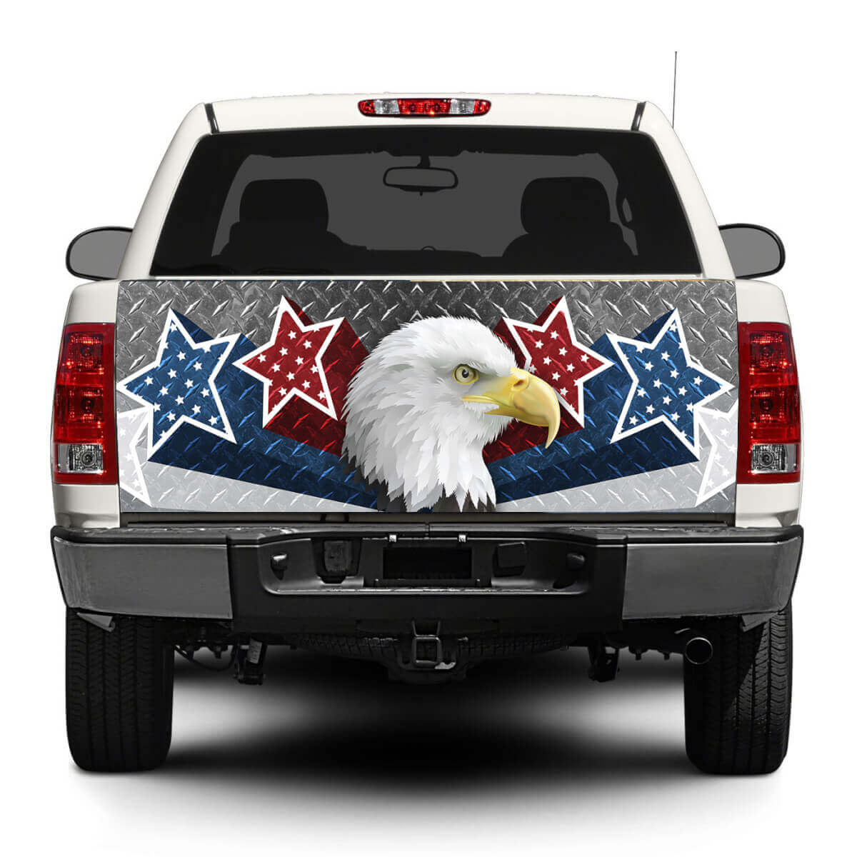 American Eagle USA Stars Diamond Plate Tailgate Decal Wrap for Pickup Trucks and SUVs