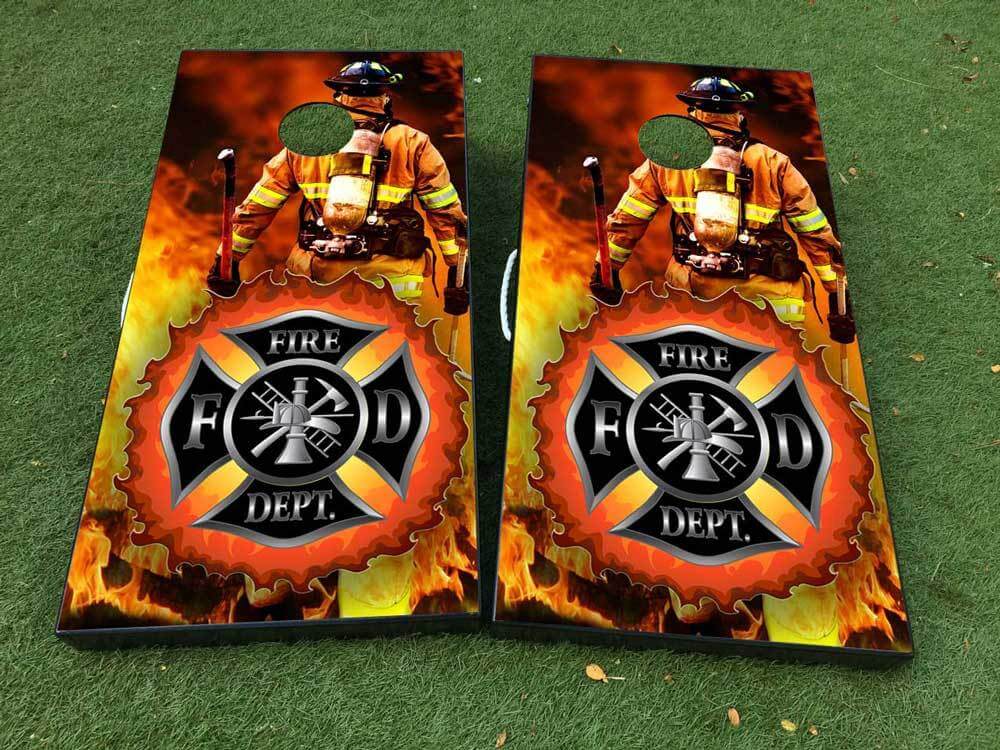 Fire Department Firefighter Cornhole Board Vinyl Wrap Decal Set
