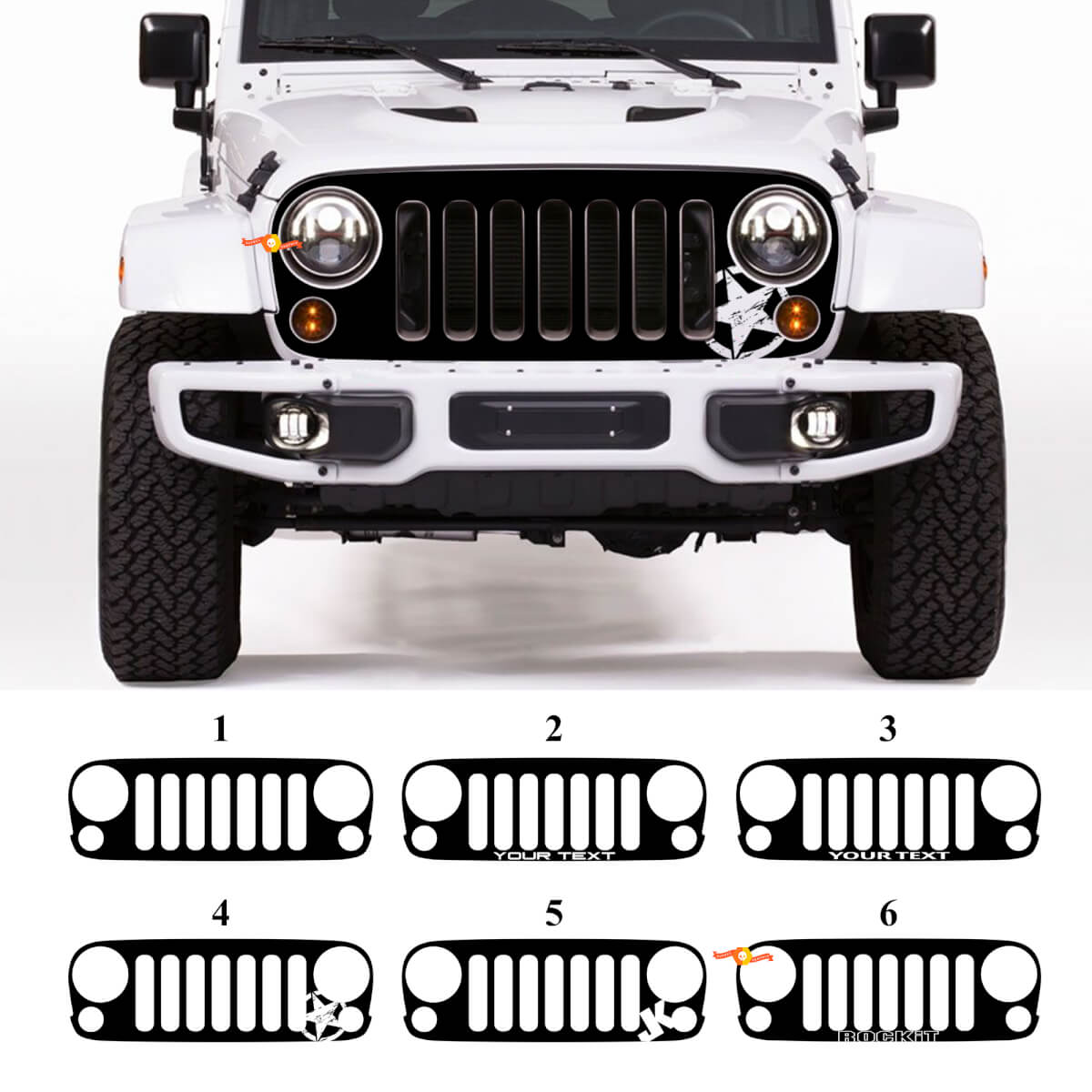 Autographiertes Grill-Schwarzout-Grafik-Vinylaufkleber-Aufkleber für Jeep Wrangler Rubicon JK