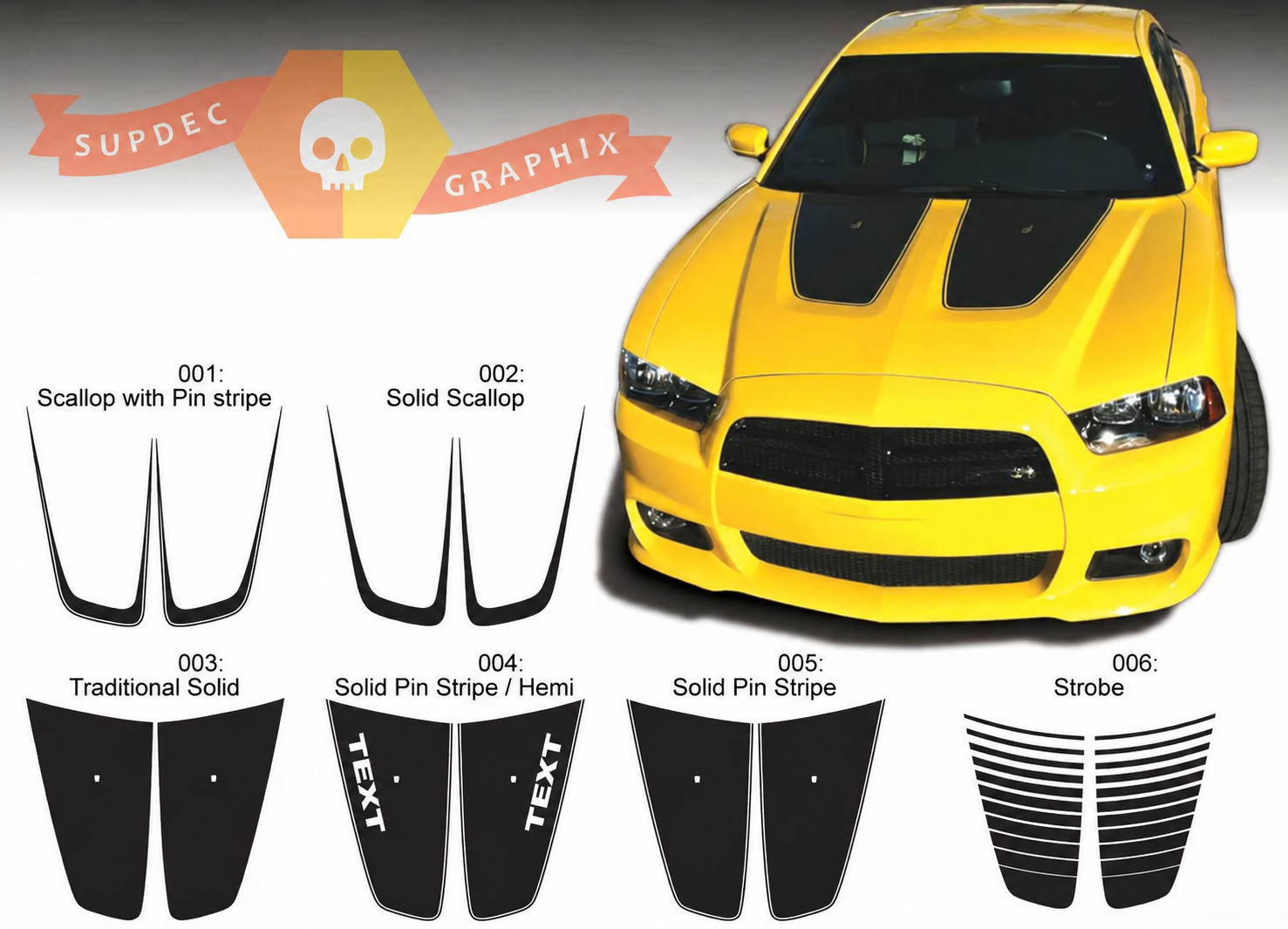 TEXT Scallop Stripe Accents Hood Vinyl Decal Sticker for Dodge Charger 2011-2014