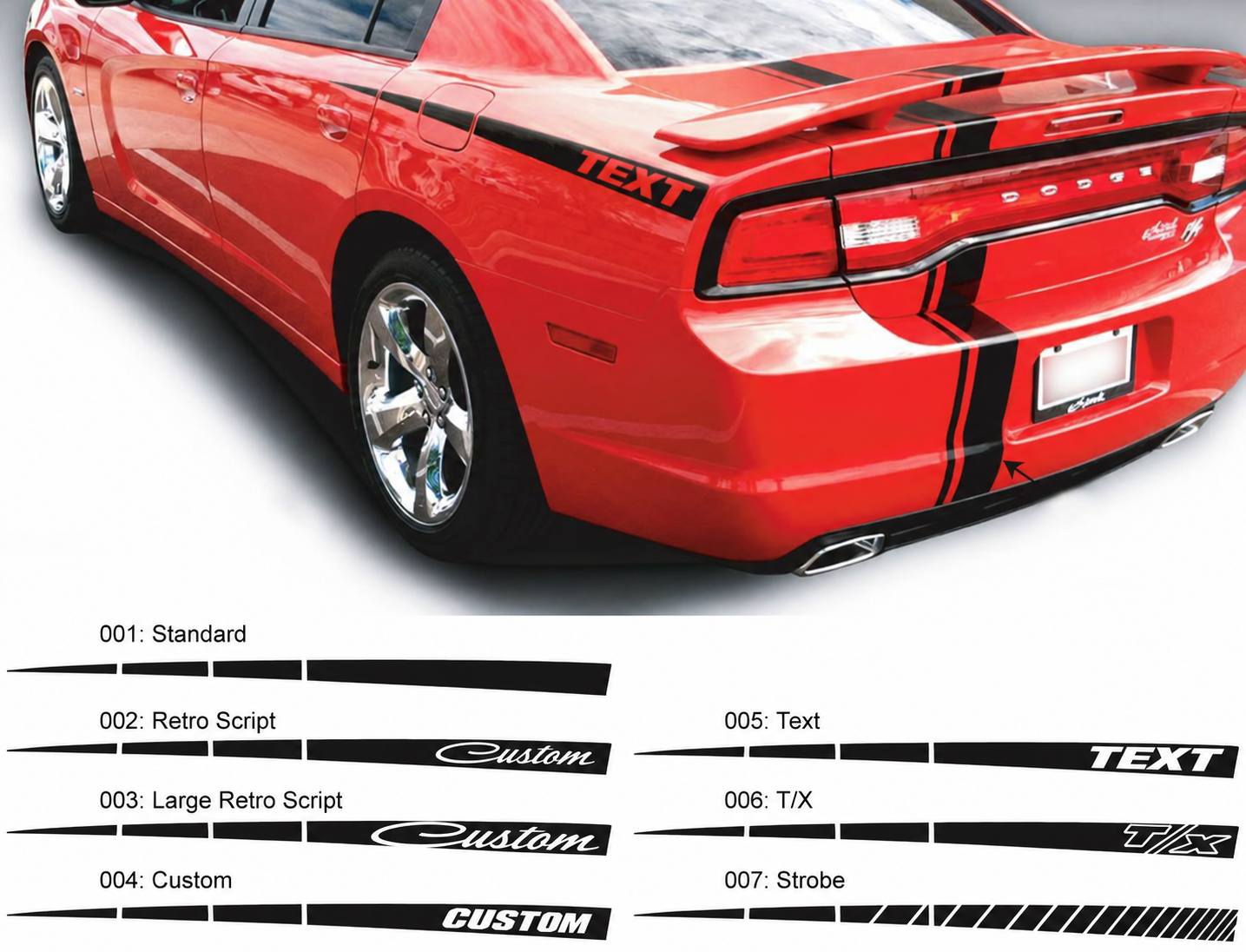 Custom Quarter Spear Stripe Pair Side Vinyl Decal Sticker for Dodge Charger 2011-2014
