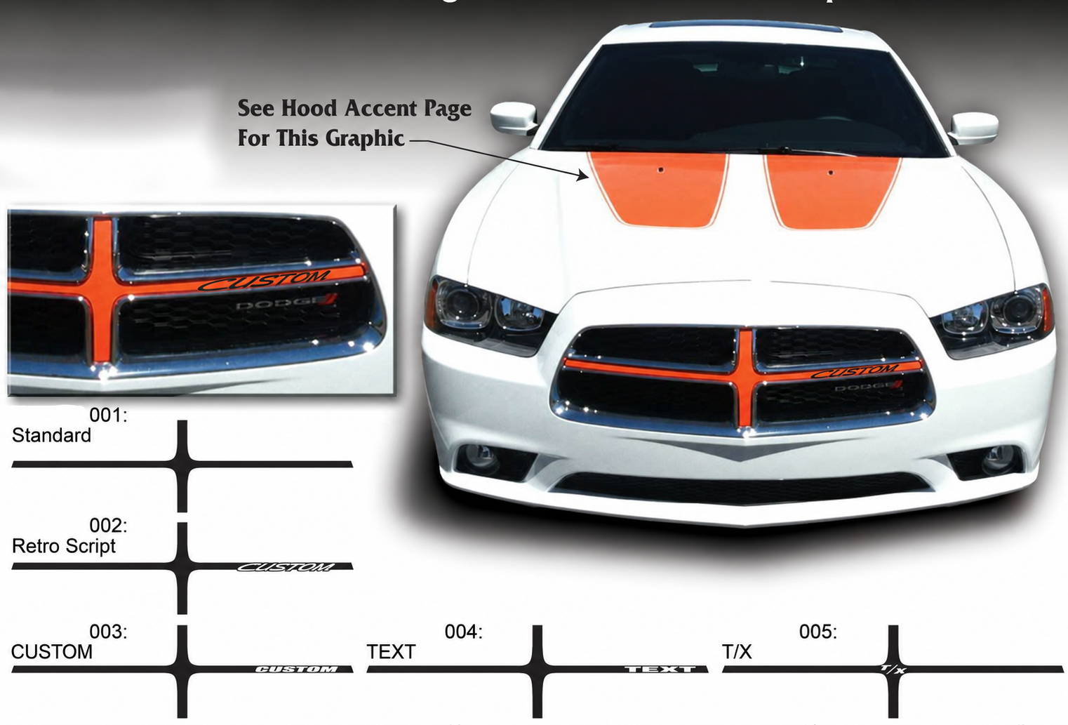 CUSTOM TEXT T/X Grille Crosshair Options Full Kit Vinyl Decal Sticker for Dodge Charger 2011-2014