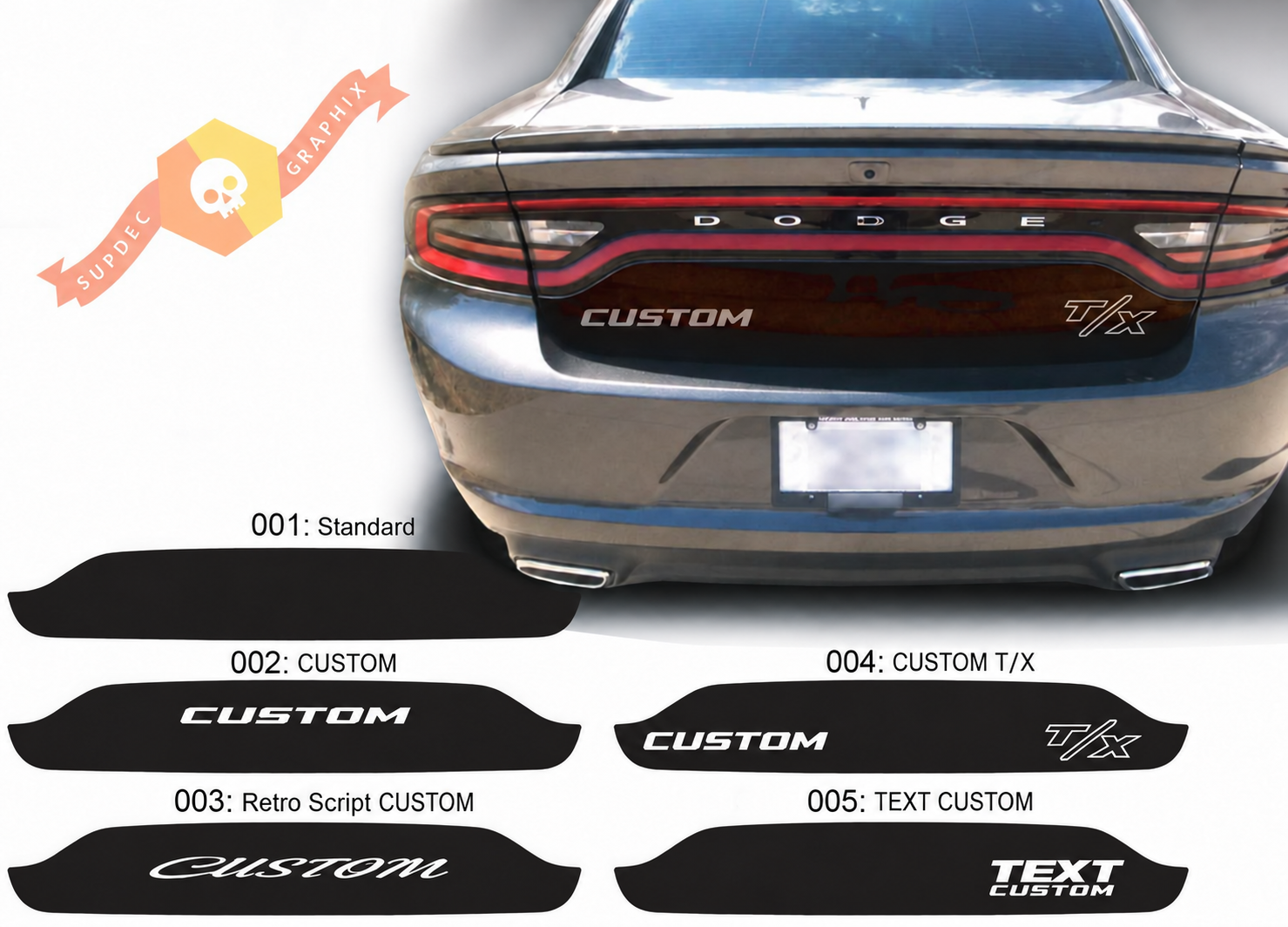 CUSTOM TEXT T/X Trunk Blackout Options Trunk Vinyl Decal Sticker for Dodge Charger 2015-2020