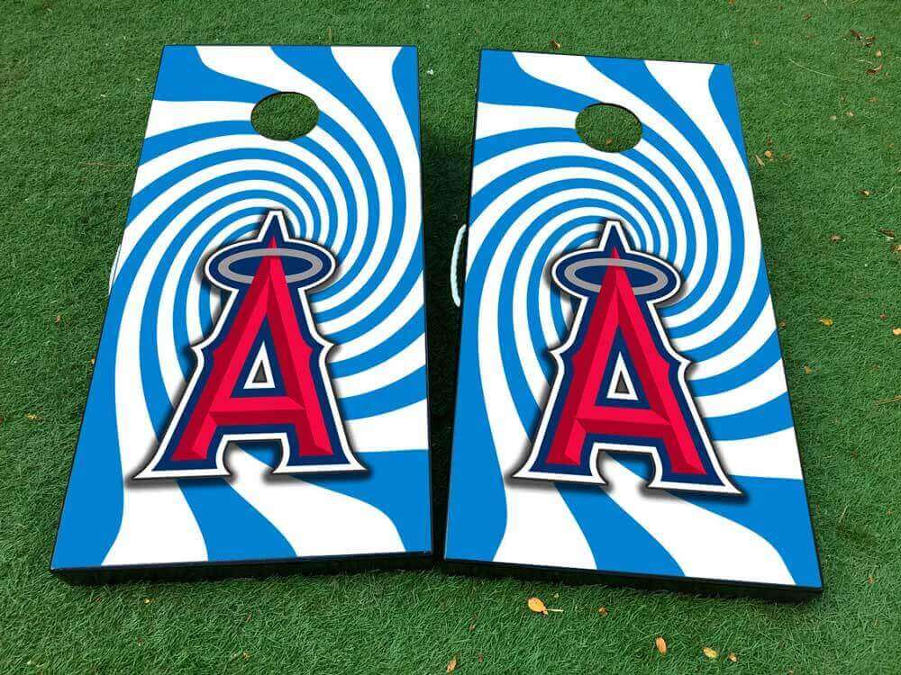 Los Angeles Angels Baseball Spiral Cornhole Board Vinyl Decal Wrap Set