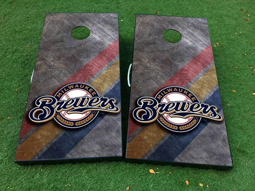 Milwaukee Brewers Baseball Cornhole Board Vinyl Wrap Decal Set