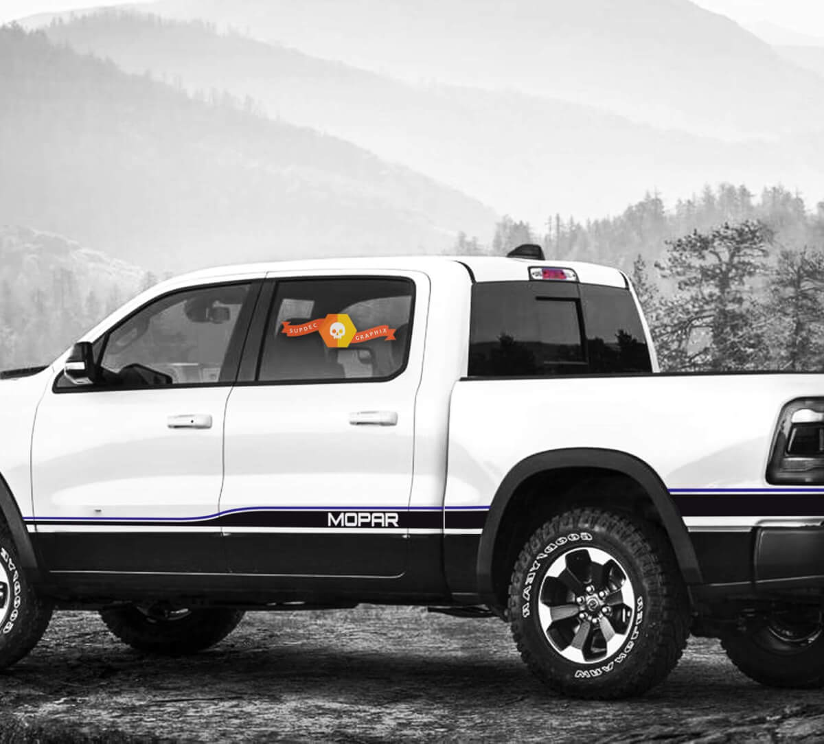 Mopar Style Side Stripes Vinyl Decal Kit for Dodge Ram 1500 Rebel 2016 