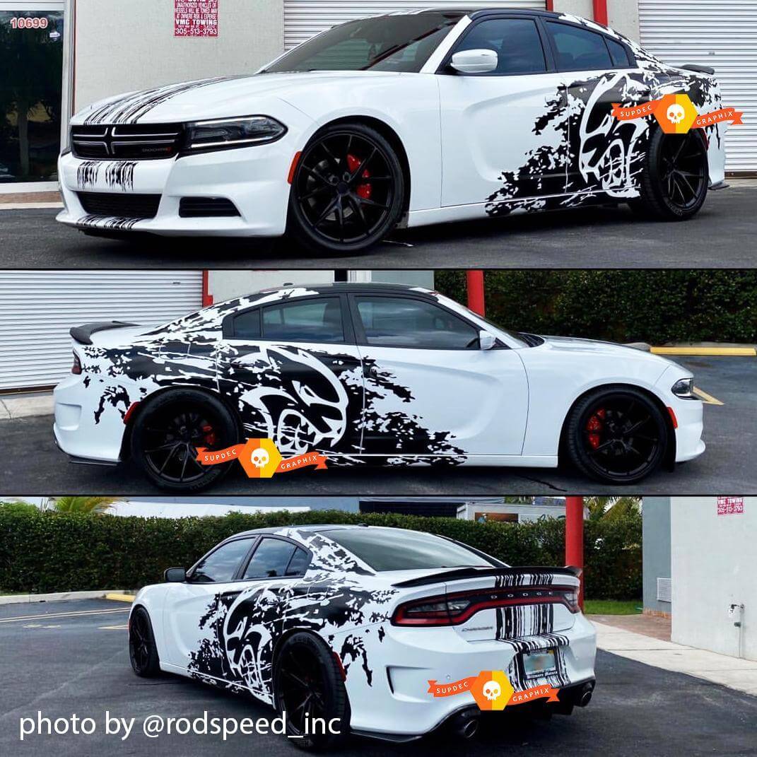 Dodge Challenger Or Charger SRT Hellcat Splash Grunge Stripes Kit Hell Cat Vinyl Sticker Decal Graphic
