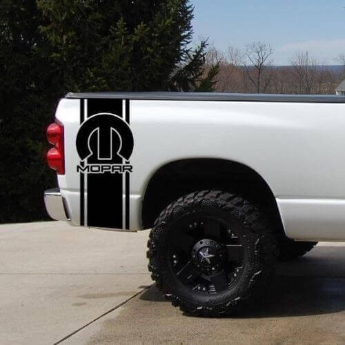 Mopar Logo Pickup Truck Rear Side Stripe Vinyl Decal Set of 2