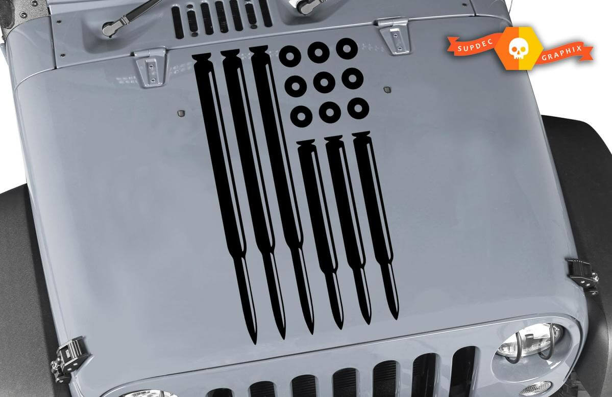 Bullet Style USA Flag Hood Vinyl Decal for Jeep Wrangler 
