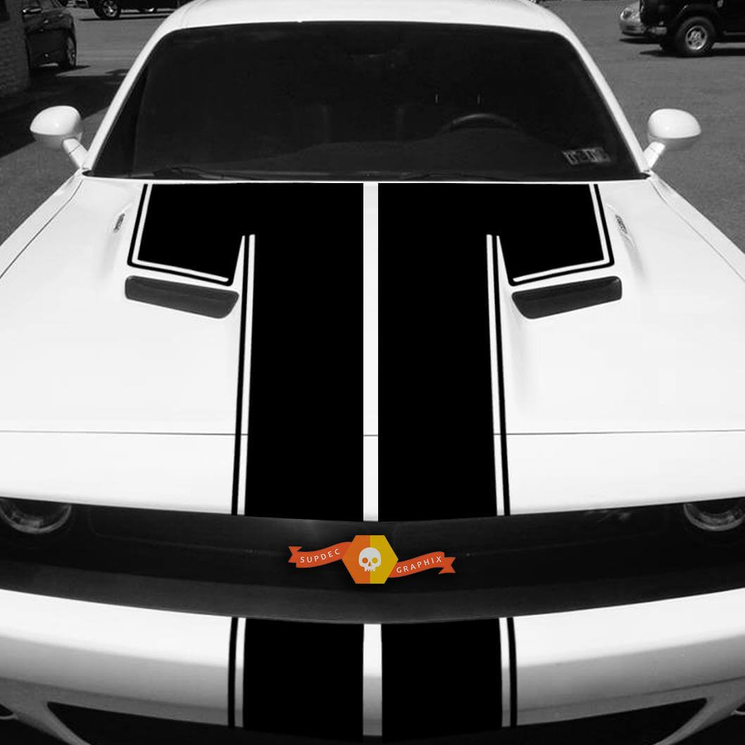 2015 2016 2017 Dodge Challenger Rally Racing Strobe Hood Sticker Decal Stripe Blackout#1
