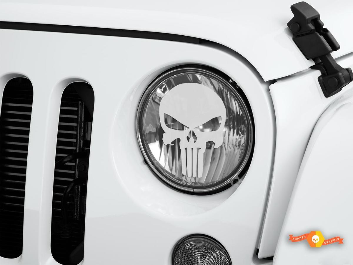 Punisher Jeep Wrangler Rubicon JK JKU TJ Sticker Decal Graphic Headlight Etched Glass Vinyl
