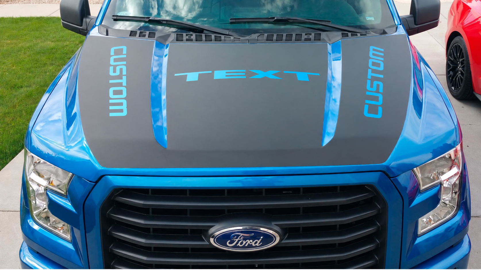 CUSTOM TEXT Triple Panel Blackout Hood Vinyl Decal Sticker for Ford F-150 2015-2017
