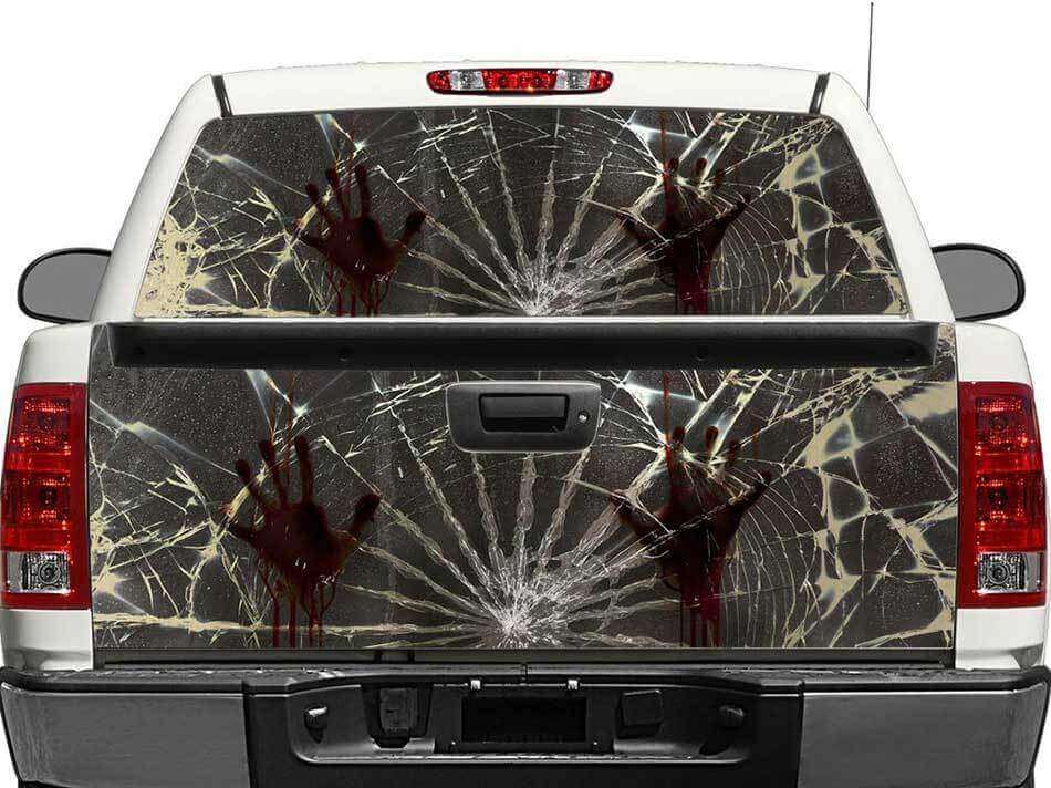 Zombie Hands Broken Glass Rear Window or Tailgate Decal for Trucks SUVs