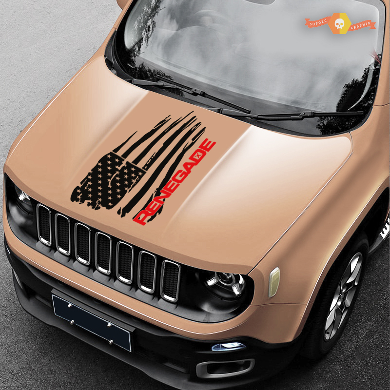 2 Color Hood Jeep Renegade Distressed American Flag Logo SUV Graphic Vinyl Sticker Decal
