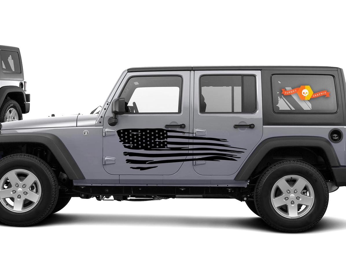 Distressed USA Flag Side Door Vinyl Decal Sticker for Jeep Wrangler