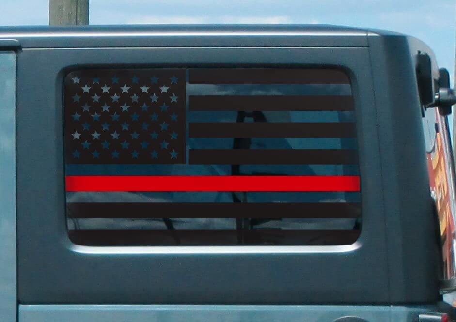 Jeep Hardtop Flag Sticker Decal Set -Thin Red Line Fire USA American Wrangler JKU

