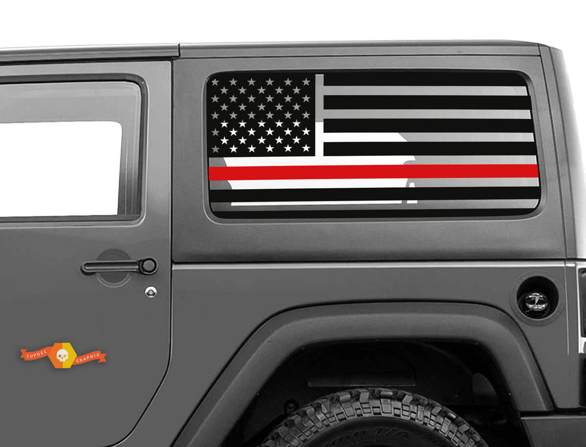 USA Flag Red Line Side Window Vinyl Decal Set for Jeep Wrangler JK