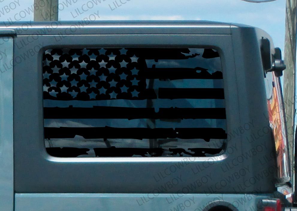 Distressed USA Flag Rear Side Window Vinyl Decal Sticker for Jeep Wrangler