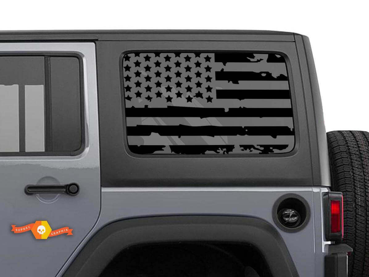 Distressed American Flag Hardtop Window Decal Set for Jeep Wrangler JKU