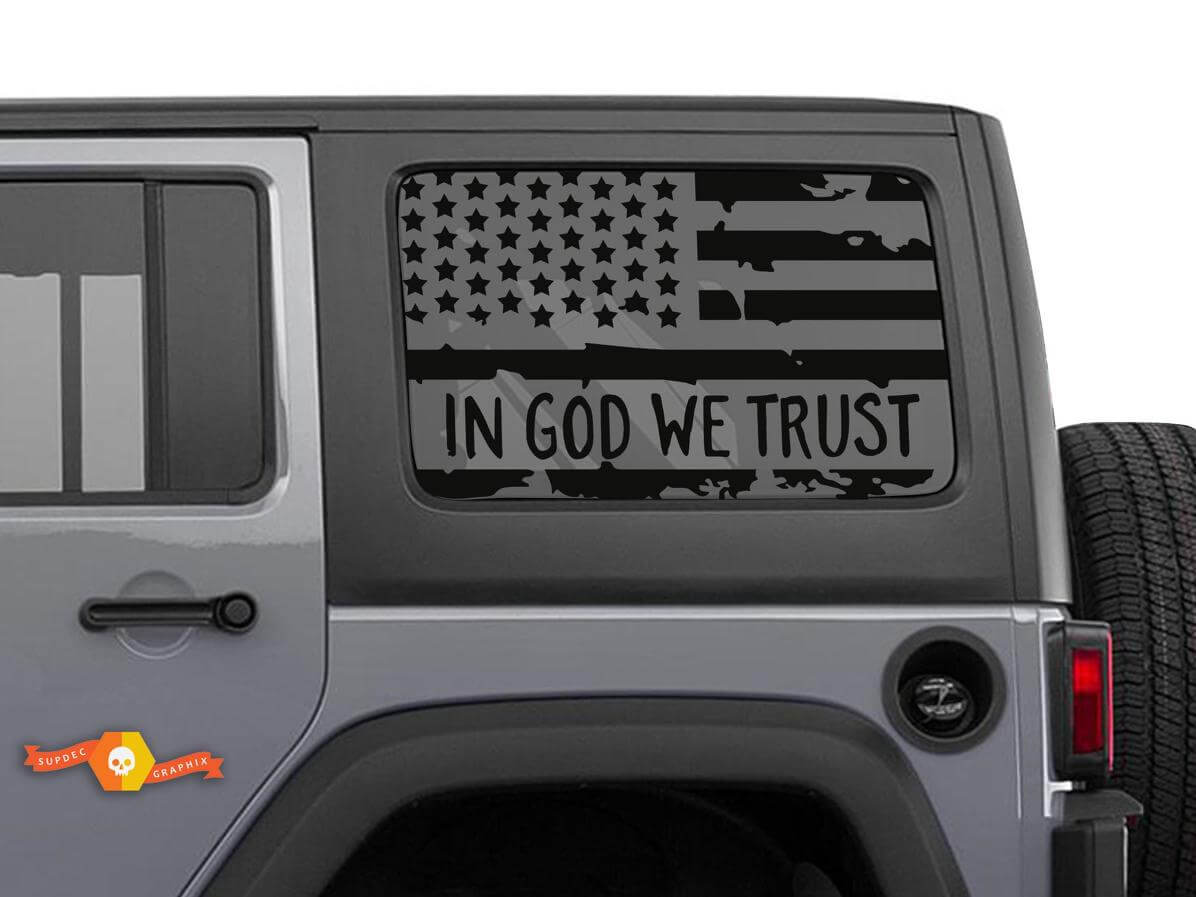 In God We Trust American Flag Hardtop Window Vinyl Decal for Jeep Wrangler